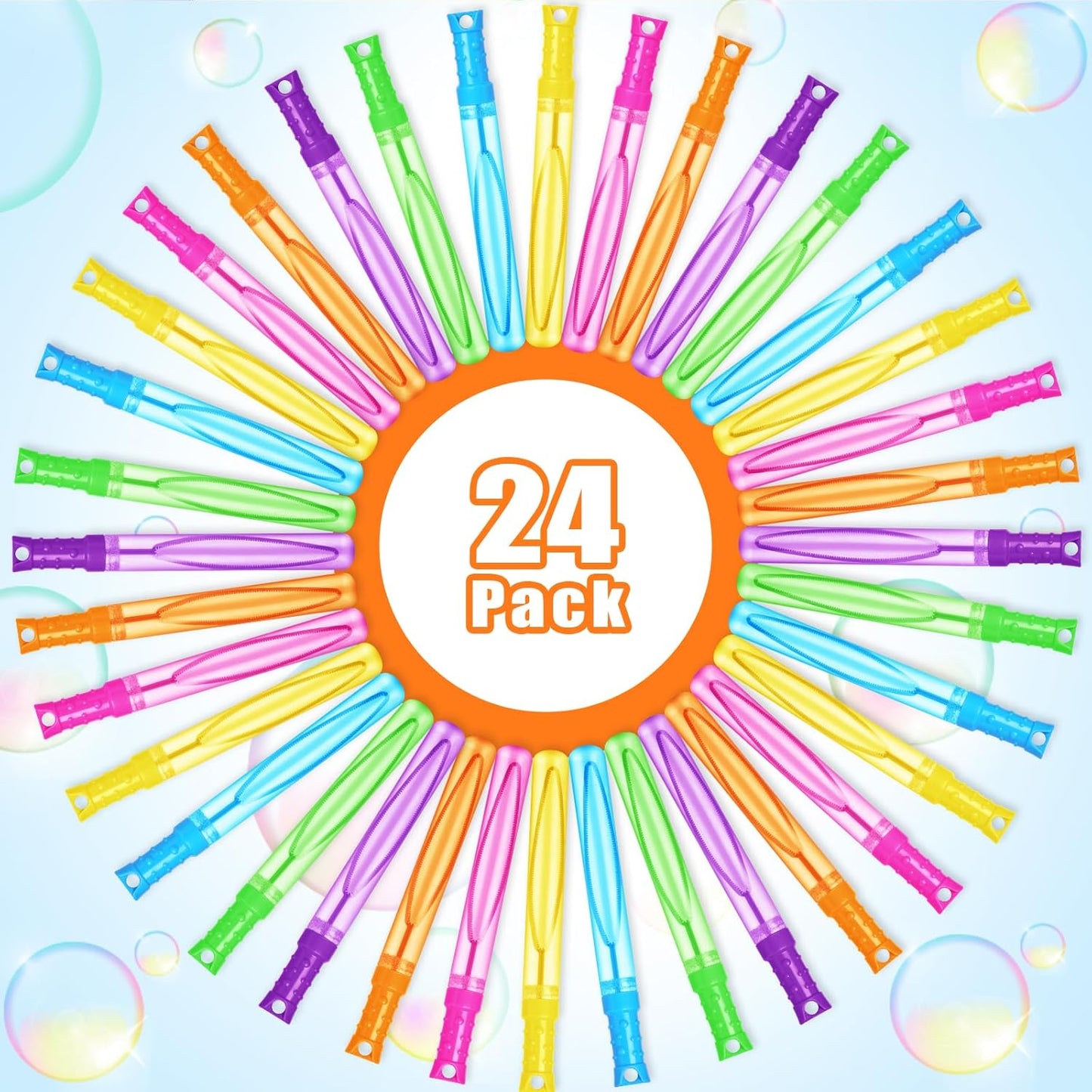 Bubble Wand, 24 Pcs Bubble Wands Bulk in 6 Colors, Bubble Party Favors for Kids, Summer Toys, Indoor Outdoor Activity, Themed Birthday, Wedding, for Girls & Boys