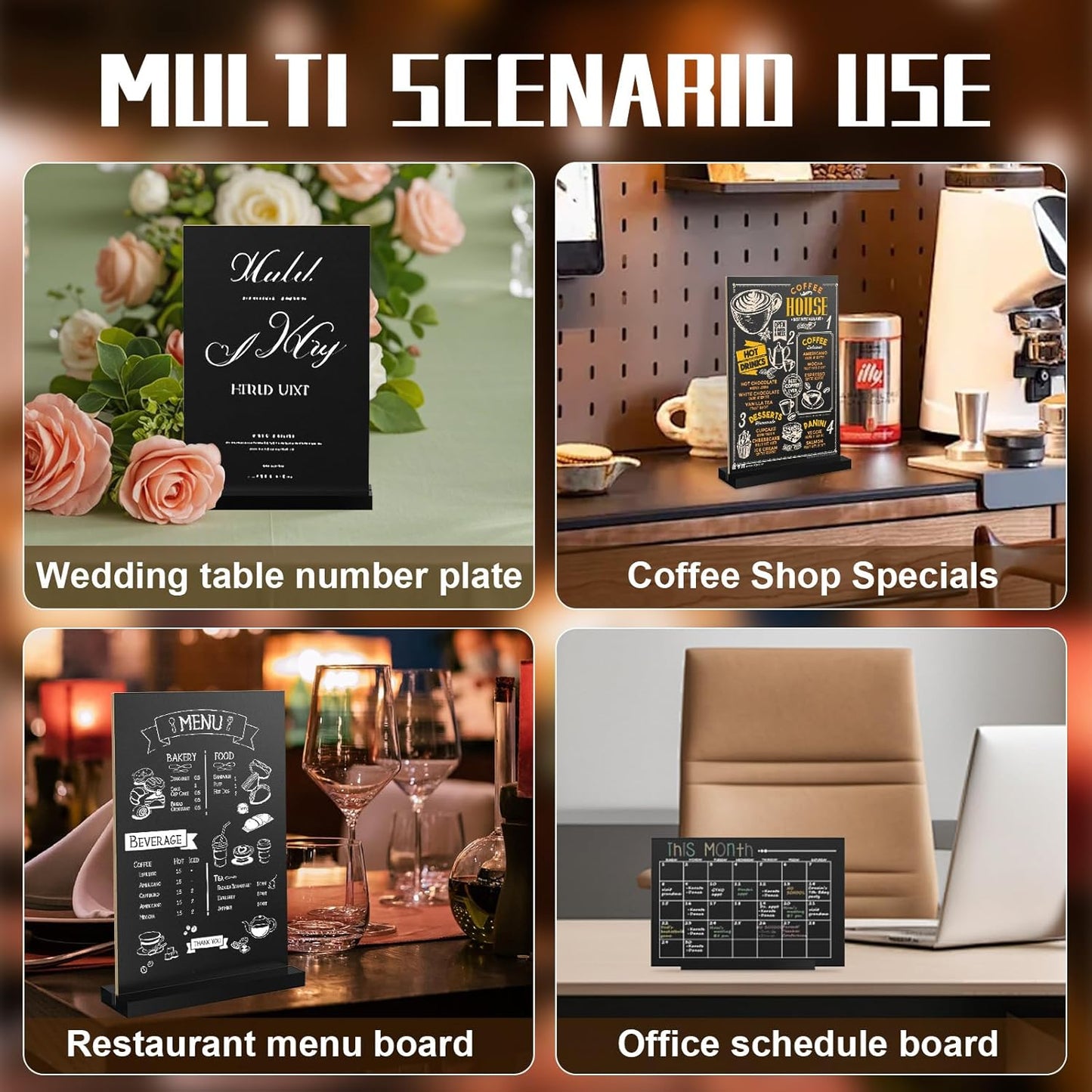 EHWINE Mini Chalkboard Easel Sign Set,8 Pack 6x8 Inch Wooden Boards with Acrylic Base and Liquid Chalk Markers, Reusable Double Sided Tabletop Display for Wedding, Restaurant, Party, Coffee Shop Decor