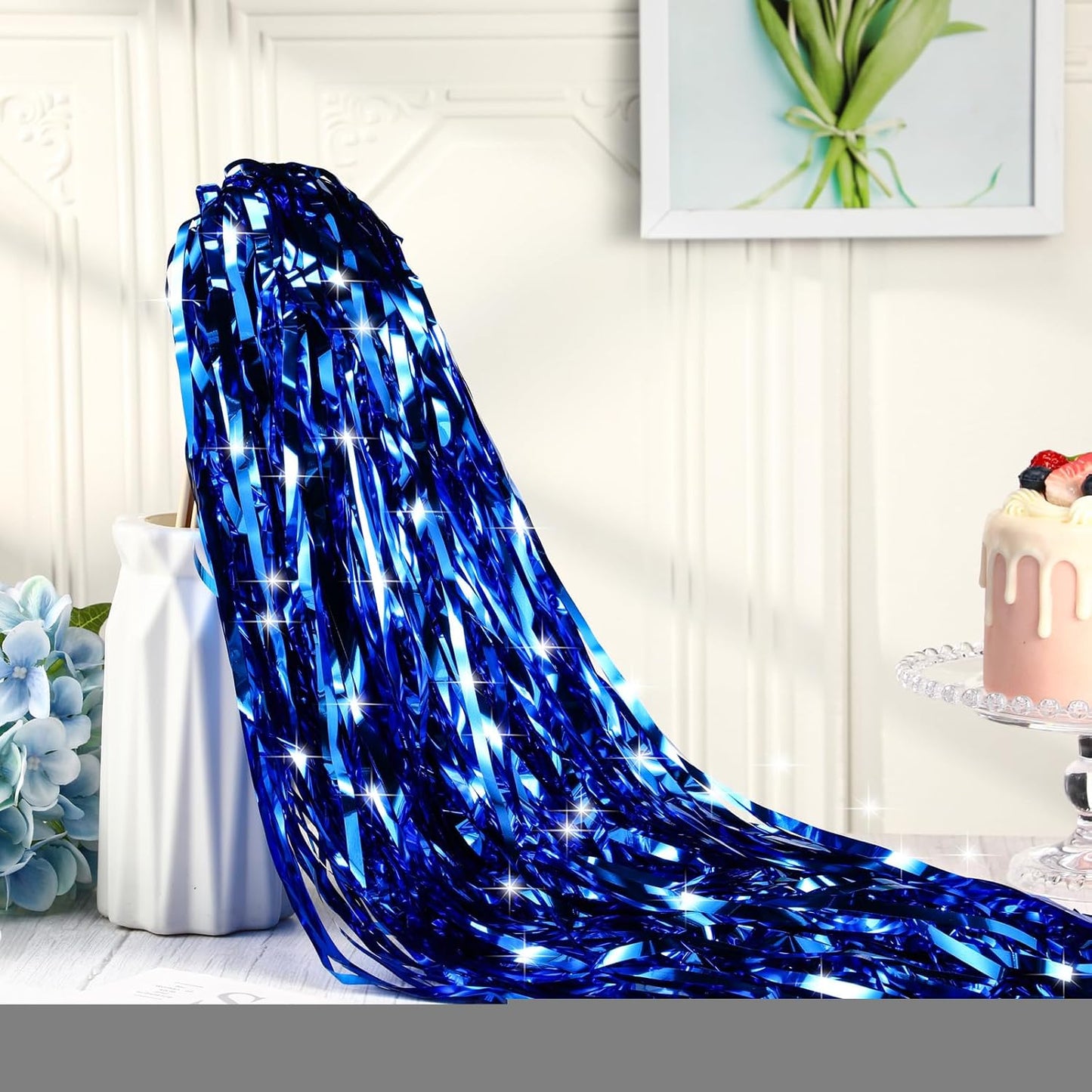 50 Pcs Wedding Fairy Wands with Bells Foil Tinsel Ribbon Stick Wands Tinsel Party Streamers with Bell Glittery Bridal Wedding Send Off Ideas Holiday Celebration (Dark Blue)