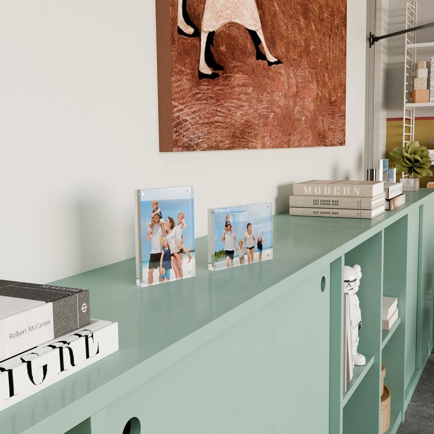 4x6 Acrylic Picture Frame 5 Pack, 20mm Thick Magnetic Double Sided Display 20% Thicker- Frameless Clear Transparent Photo Frame for Desktop/Tabletop, Self Standing with Microfiber Cloth