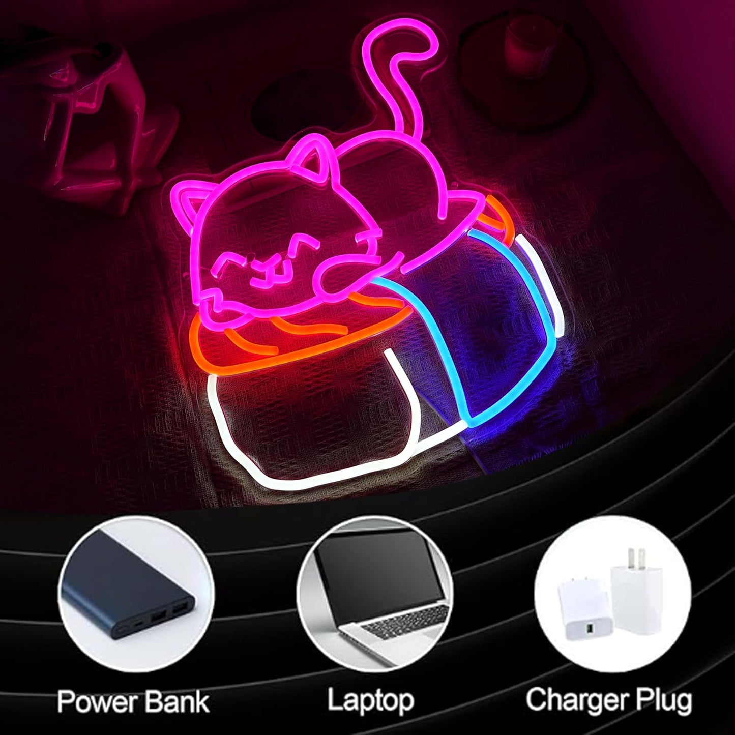 Sushi Cat Neon Sign Delicious Japanese Sushi LED Light Sign for Wall Decor Dimmable Cute Cat Neon Light for Sushi Shop Japanese Restaurant Kitchen Supermarket Cafe Bar home Party Girl Boy