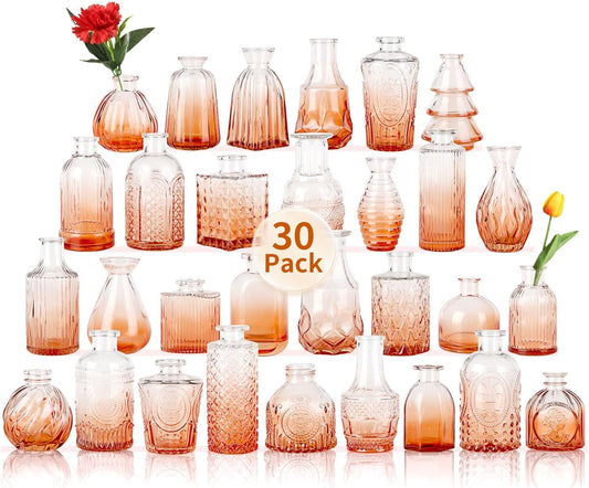Mini Glass Bud Vases Flower Vases for Centerpieces- Ideal for Home Decor, Wedding & Bridal Shower Centerpieces, Party & Anniversary Decorations, Candle Holders,Aromatherapy Bottles(30 pcs,Light red)