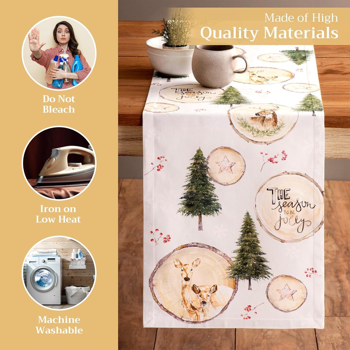 Maison d' Hermine Table Runner 100% Cotton Single Layer Table Runners 72 inches Long for Thanksgiving Christmas Decorations Home Kitchen Dining Party Wedding (Mountain Life, 14.5" x 72")