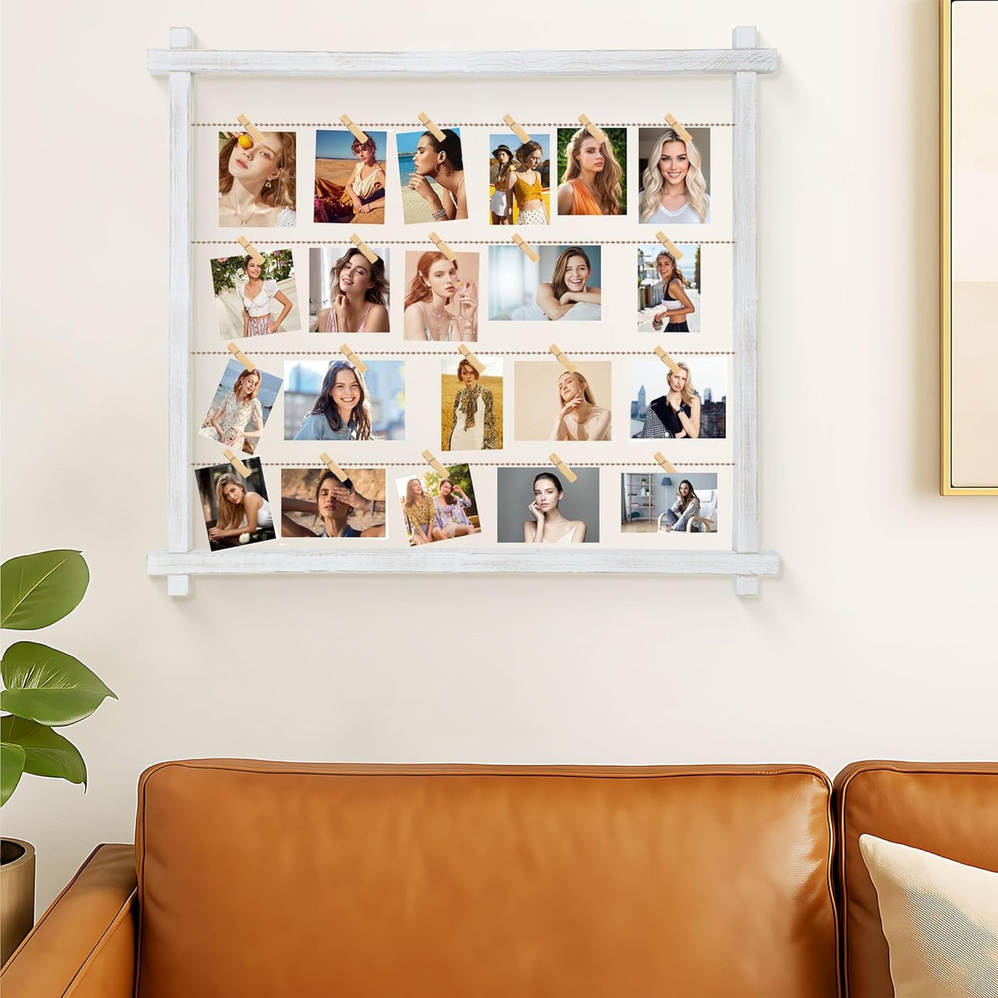 Collage Picture Frame,Photo Display Board,Hanging Pictures Frames with Clips for Graduation Birthday Party,Dorm Photo Card Wall Decor Hanger Holder,Upgraded,Easy To Assemble,Large(White）