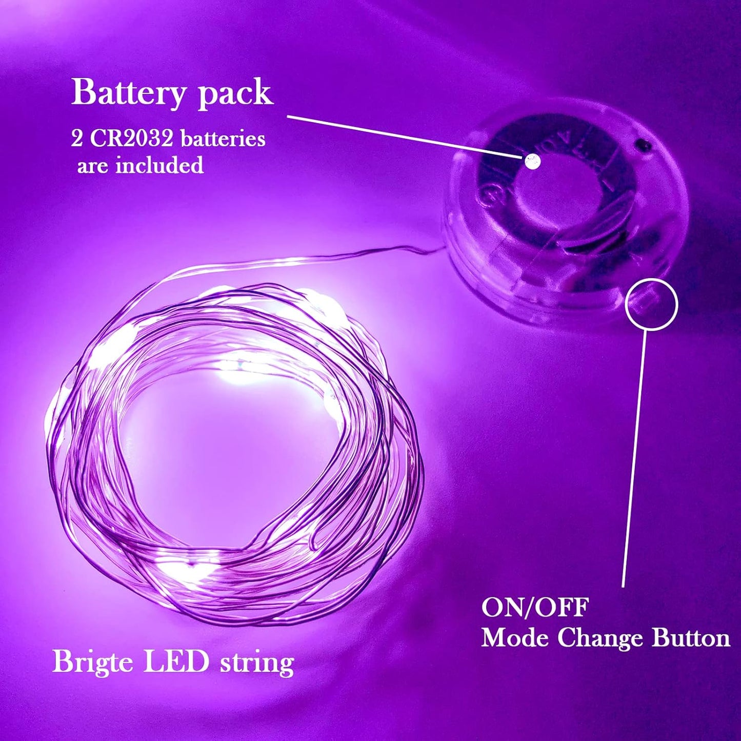 Twinkle Fairy Lights Battery Operated 3 Modes with Timer Firefly Lights 20 LED on 7.2 feet Silvery Copper Wire for DIY Wedding Party Christmas Halloween Centerpiece Decorations 15 Pack (Purple)
