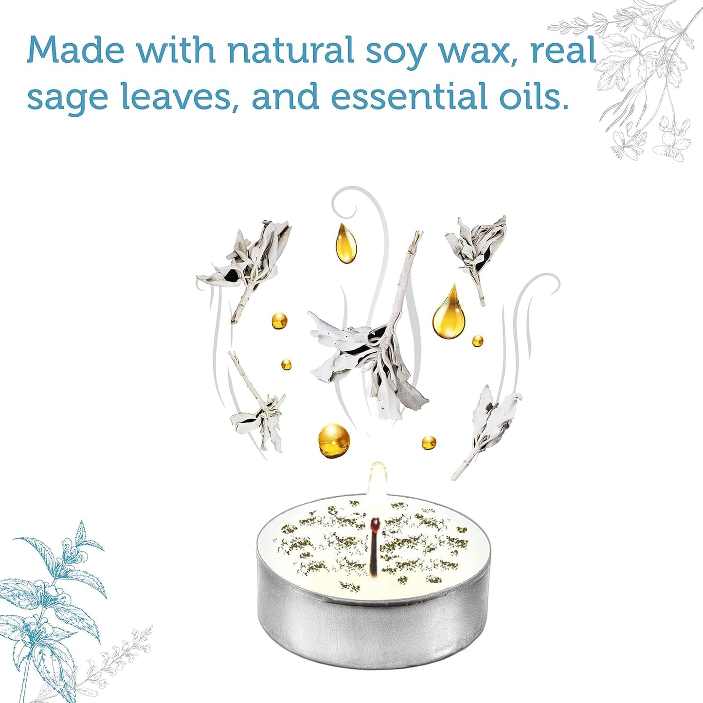 SOUL STICKS 12 Pack Little Smudgies Tealight Candles Smudge Candle for Cleansing House, Meditation, Chakra Healing | Made with Crystals and Herbs (White Sage)