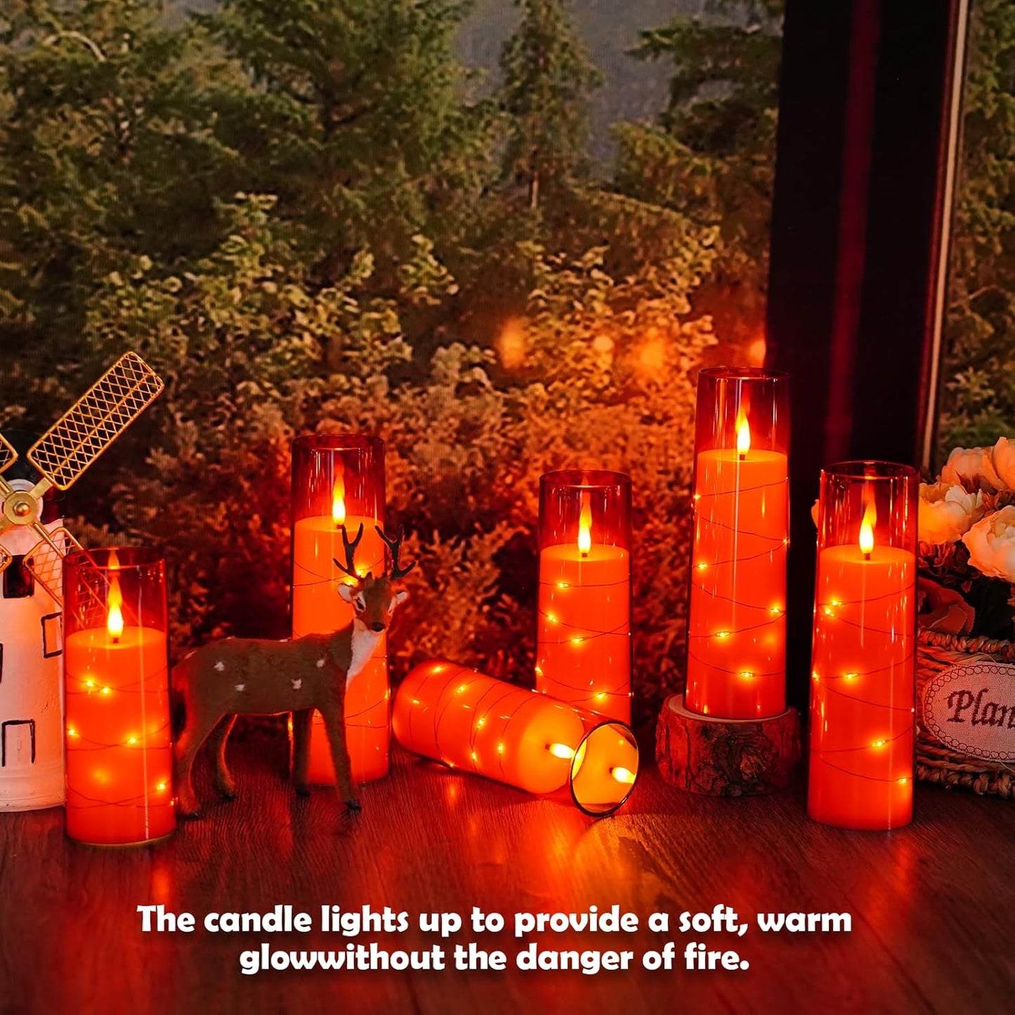 Flameless Candles with Embedded Star String - Battery Operated LED Candles, with Remote,12 Red Flickering Candles for Christmas, Weddings, Home Decor & Party,(D 2.3"×H 5" 6" 7")