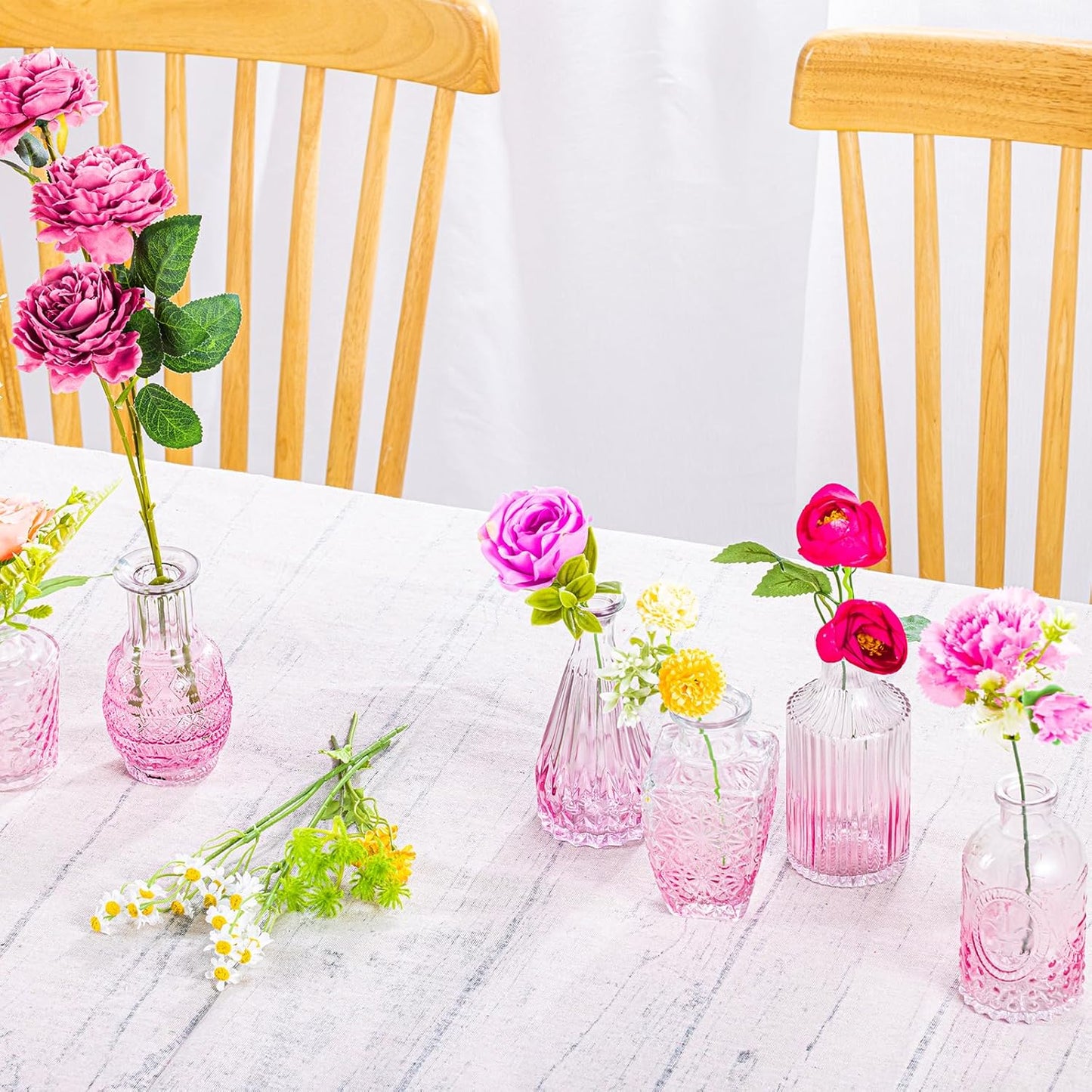 Ollieroo 24Pcs Glass Bud Vases Set, Small Pink Vases in Bulk for Flowers Arrangements, Floral Vintage Rustic Vase for Wedding Party Centerpiece Table Decorations, Entryways, Home