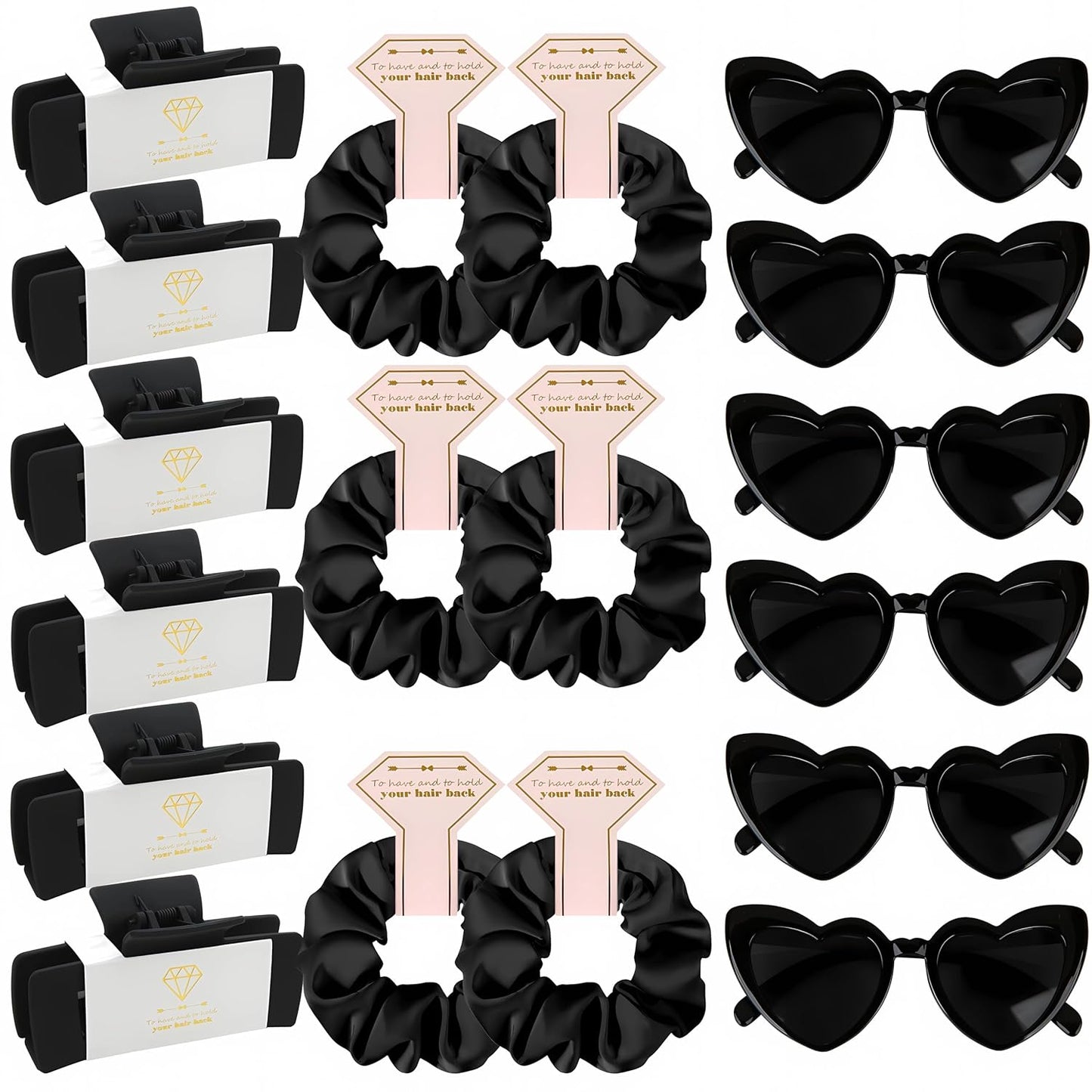 Bridesmaid Scrunchies Proposal Gifts 4.1inch square Hair Claws Bachelorette Hair Clip heart sunglasses Girls gift for Wedding Party Favors (18pcs Black)