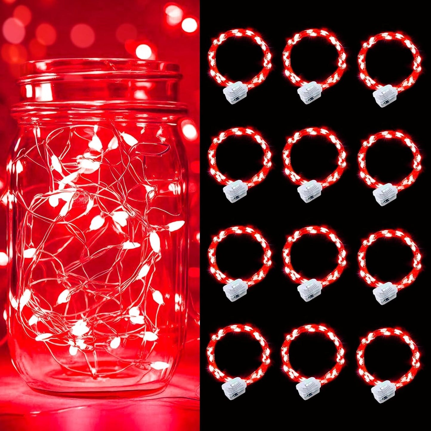 pozzolanas 12 Pack Red Battery Operated String Lights - 7ft Waterproof Fairy Lights with 20 LEDs for Home, Mason Jar, Party, Wedding, Halloween, Christmas Decorations