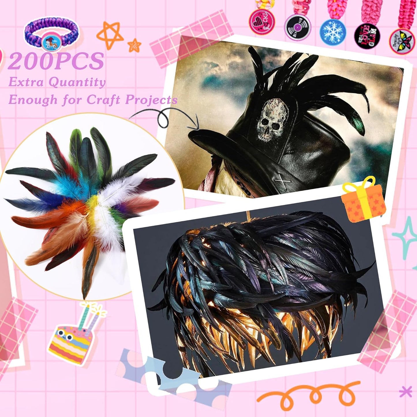 SOGUGOM Natural Rooster Tail Feathers - 200 pcs 5-7 inch Natural Small Feathers Bulk for Hats, Cocktail Table Centerpieces and Costume(Natural)