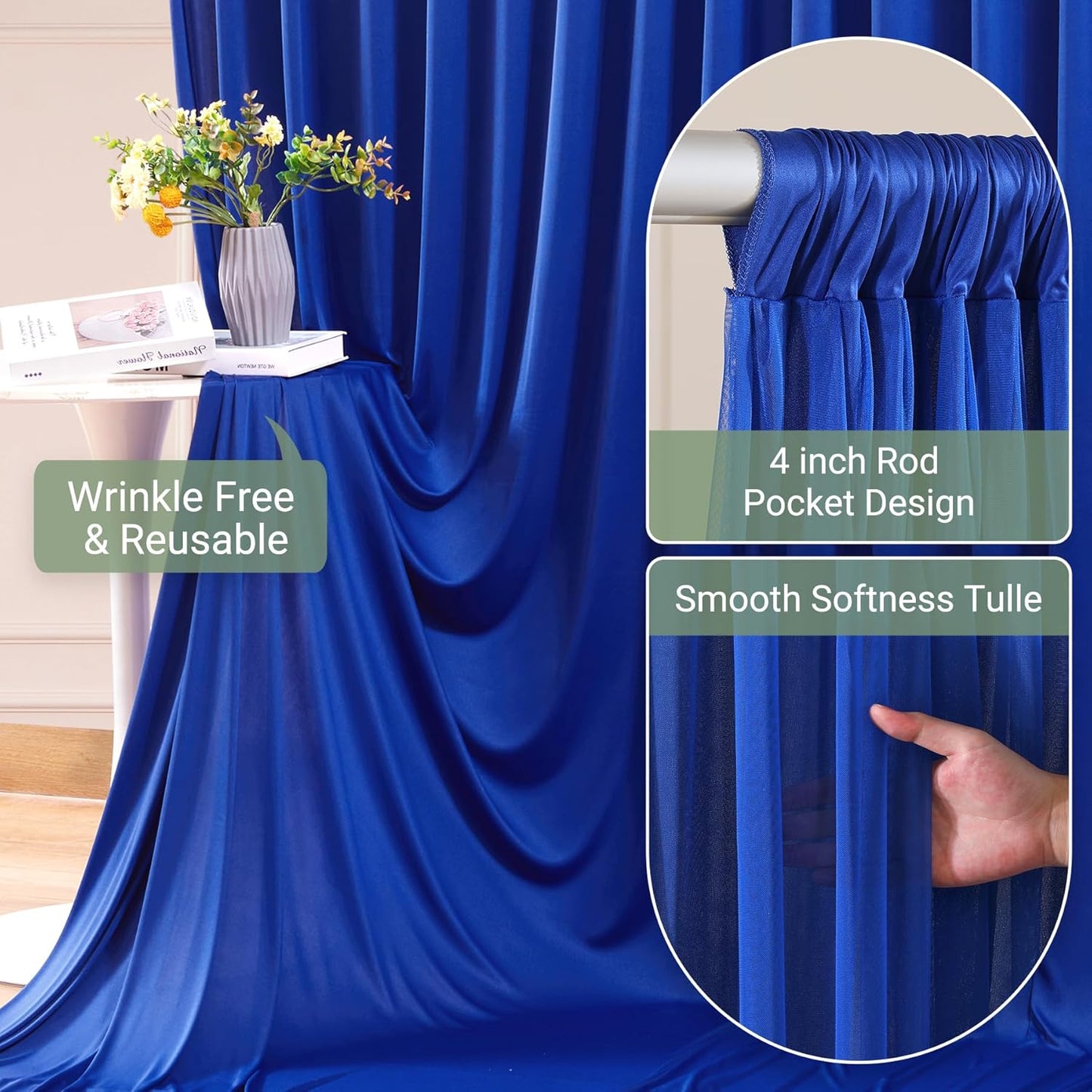 Royal Blue Tulle Backdrop Curtain for Parties Wedding,5ft x 10ft Wrinkle Free Curtain Backdrop,2 Layer Drapes for Backdrop,Polyester Wedding Back Drop for Bridal Shower Birthday Baby Shower