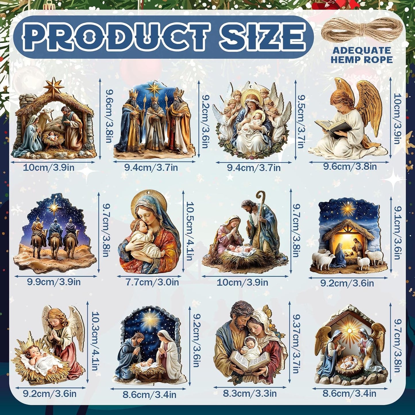 Suzile 36 Pcs Wooden Ornaments Vintage Tree Ornaments Decorations for Tree Wreaths Hanging Wood Cutouts Decor for Home Winter Party(Jesus)