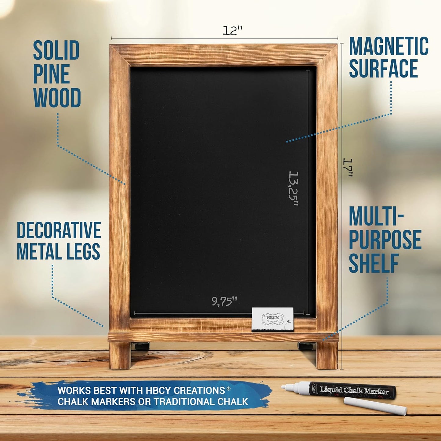 Rustic Torched Tabletop Chalkboard Sign/Hanging Magnetic Wall Chalkboard/Small Countertop Chalkboard Easel/Kitchen Countertop Memo Board / 12" x 17" in. Weddings, Birthdays, Baby Announcements