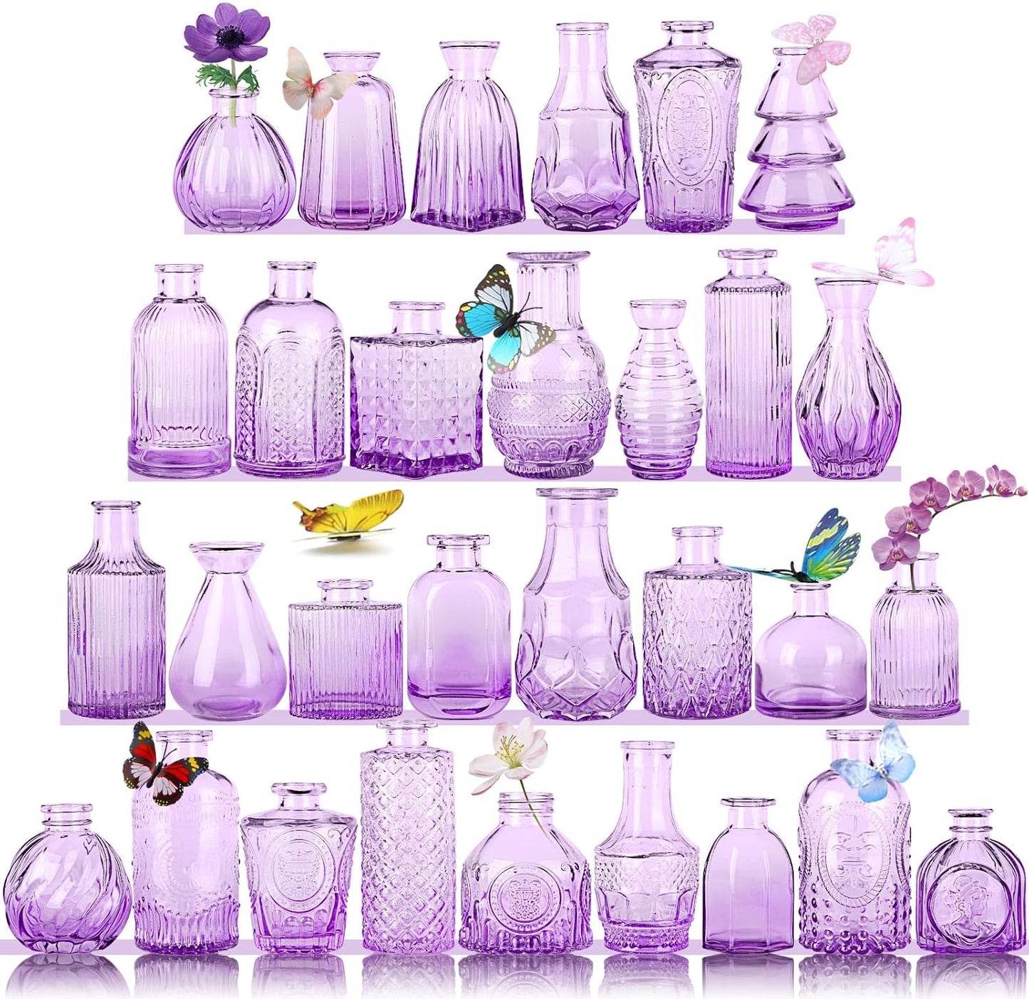 Glass Bud Vases in Bulk Set of 30 Pcs,Small Glass Vases for Flowers as Wedding Centerpieces for Tables,Clear Flower Vases Suitble for Wedding Decorations,Home Decor (Light Purple, 30 pcs)