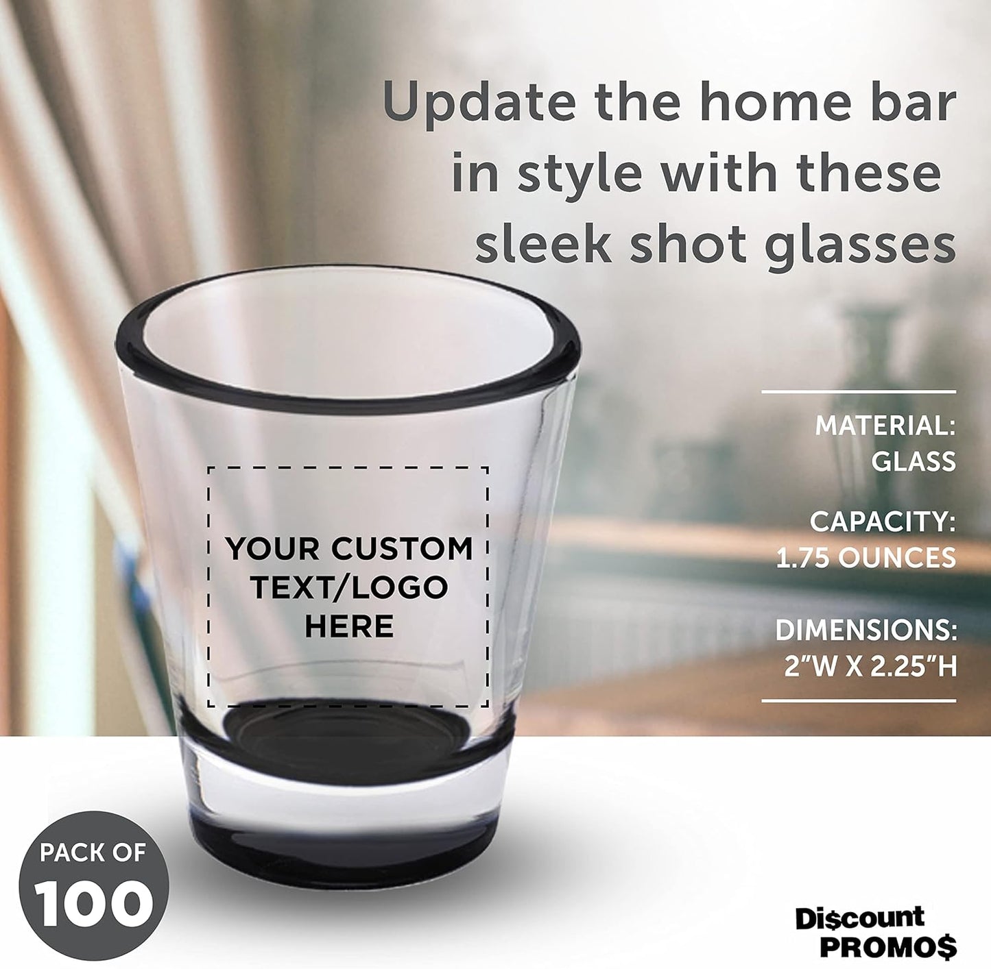 Custom Shot Glasses 1.75 oz. Set of 100, Personalized Bulk Pack - Great for Wedding Favors, Bachelorette Party Decorations, Party Fovors, Color Bottom - Black
