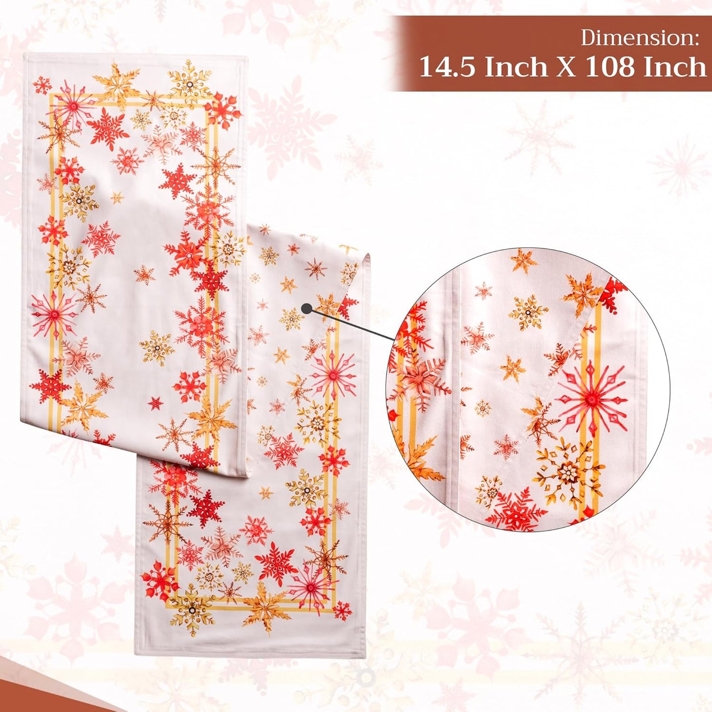 Maison d' Hermine Table Runner 100% Cotton Double Layer Table Runners 108 inches Long for Thanksgiving Christmas Decorations Home Kitchen Dining Party Wedding (Crystal Star, 14.5" x 108")