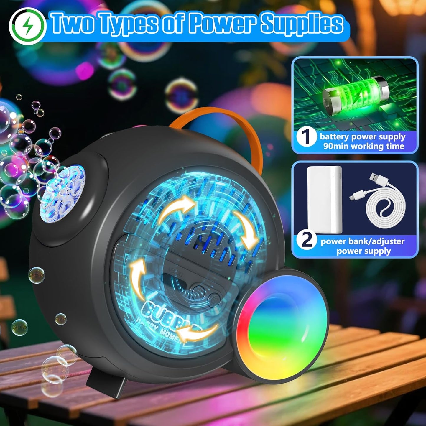 Bubble Machine for Kids Toddlers,Automatic Bubble Maker with RGB Light,Rechargeable Type-C Charge Bubble Blower,Bubble Toy for 3 4 5 6 7 Year Old Boy Girl,Outdoor Party Wedding Birthday Gifts(Gray)