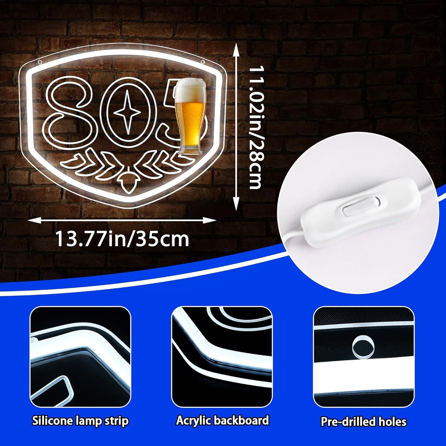 Beer Neon Sign for Wall Decor Beer Neon Lights Bar Led Sign for Man Cave Home Bar Shop Pub Bistro Game Room Party Hotel Decor Birthday Gift for Father or boy friend Size13.7 * 11in(JTD245)
