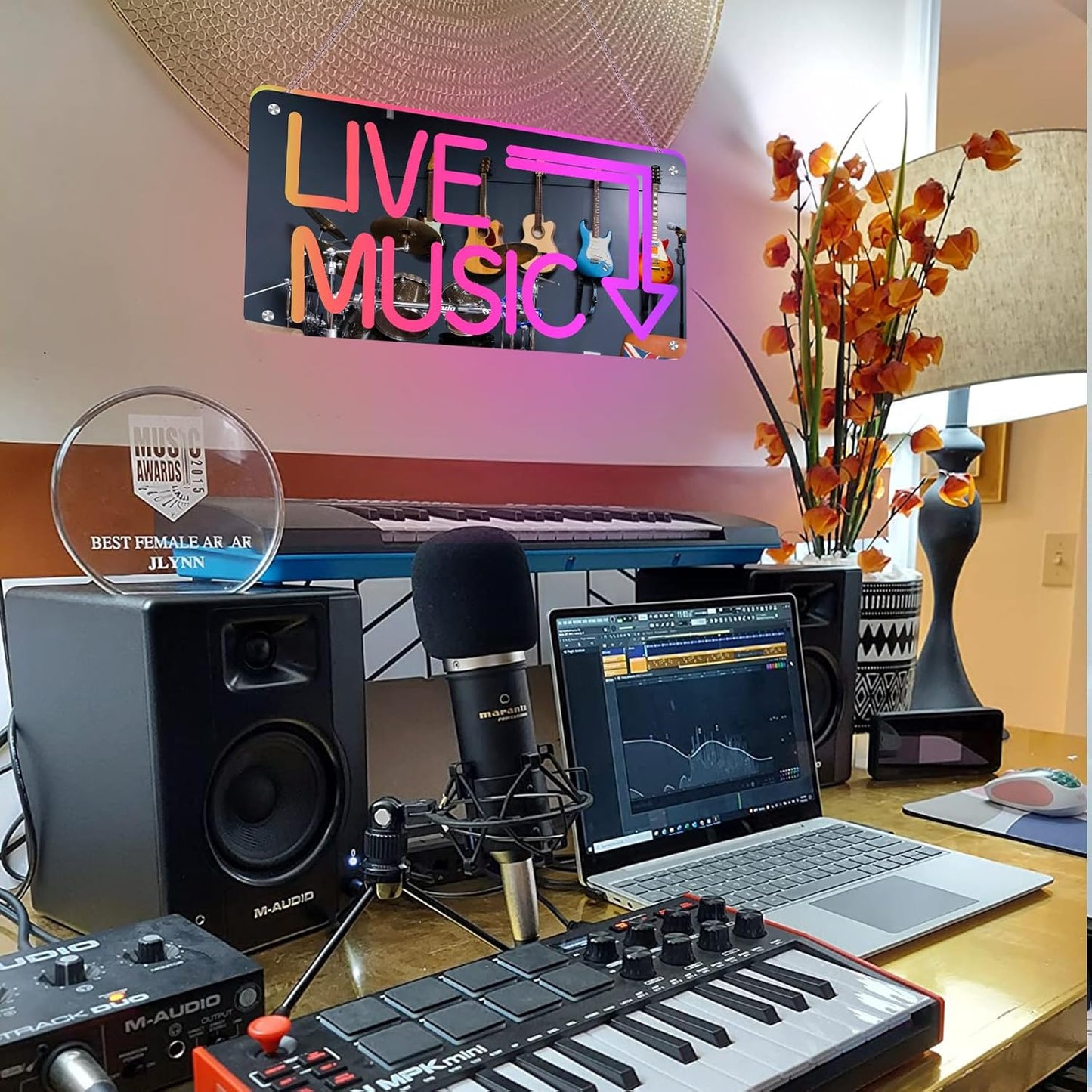 Live Music Neon Sign, Mirror LED Light Wall Décor with App-Controlled DIY Color, for Bars, Studios, Home