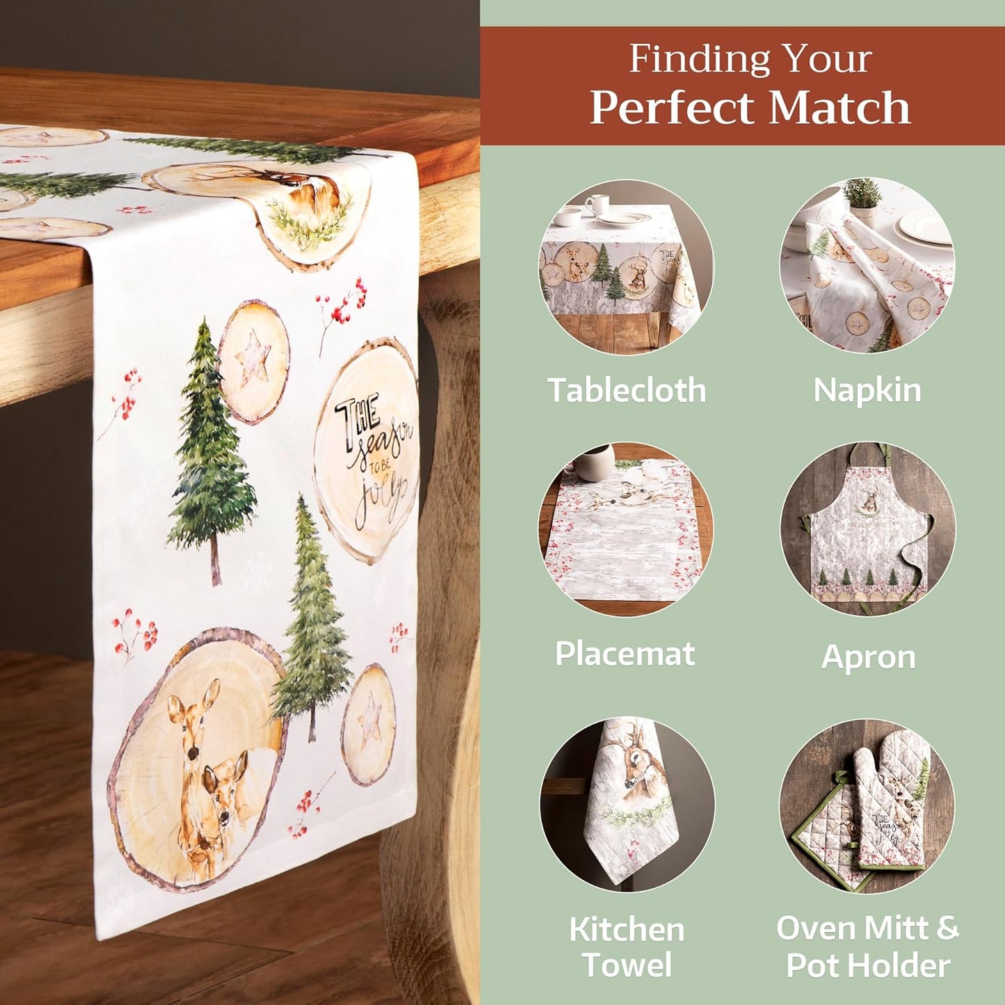 Maison d' Hermine Table Runner 100% Cotton Single Layer Table Runners 72 inches Long for Thanksgiving Christmas Decorations Home Kitchen Dining Party Wedding (Mountain Life, 14.5" x 72")