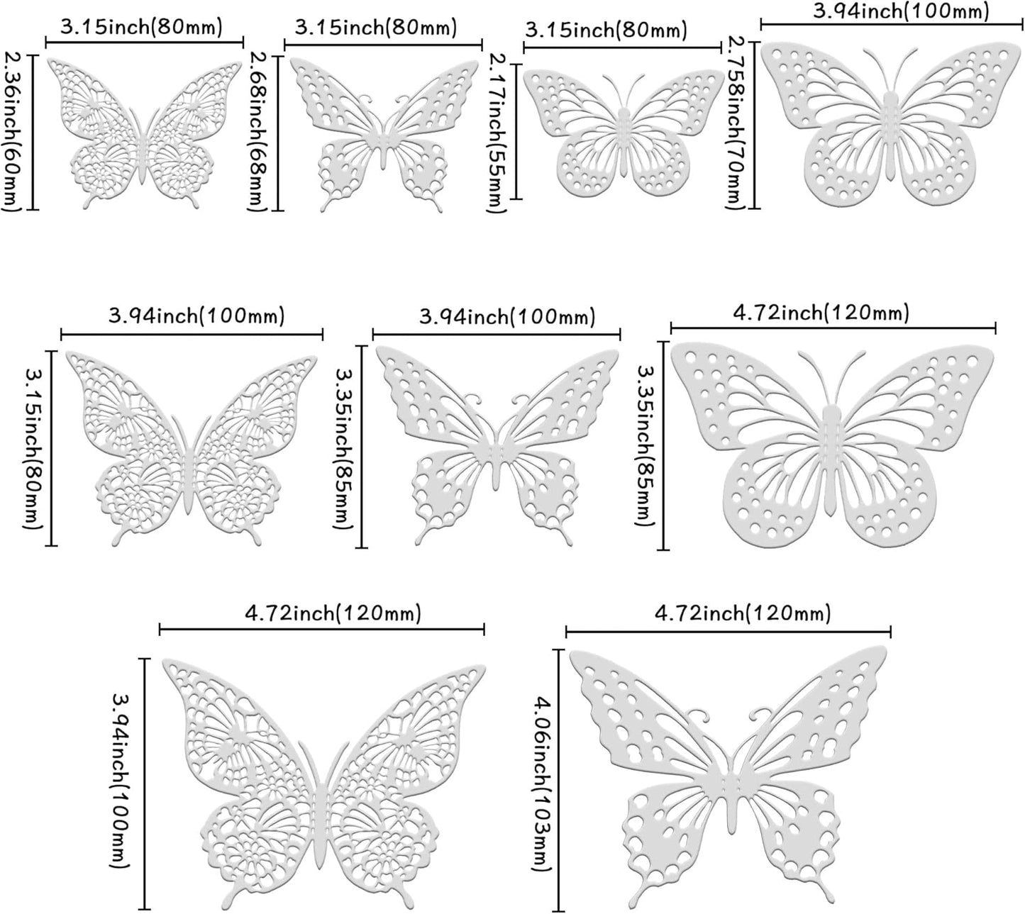 Gyufise 36 Pack Silver Glitter 3D Butterfly Cupcake Toppers Hollow Cake Decorations for Birthday Wedding Fairy Party Wall Sticker Decal