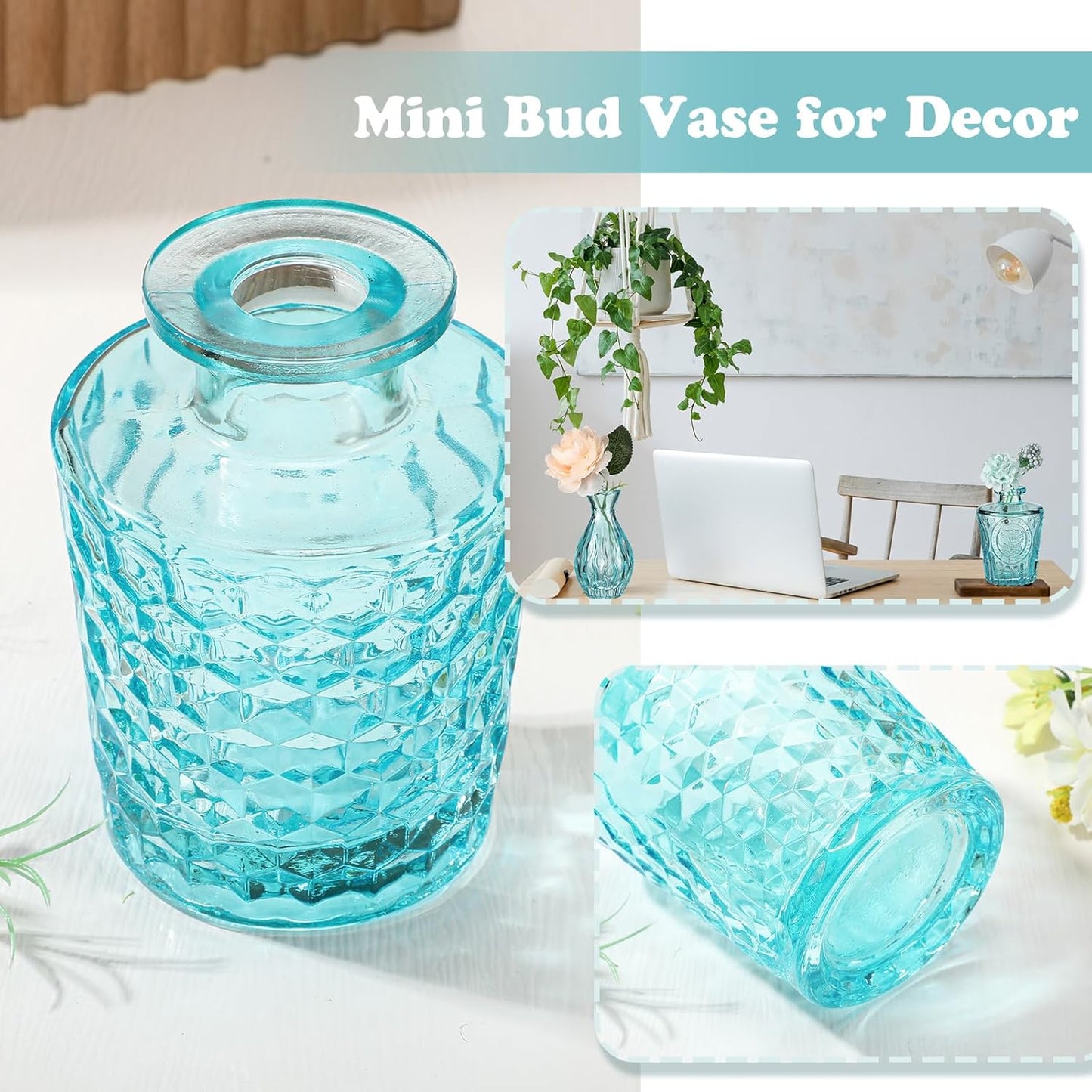20 Pcs Glass Bud Vase Set Small Vintage Flower Vase in Bulk for Centerpieces Rustic Decorative Glass for Wedding Table Home Christmas Decoration (Light Blue)