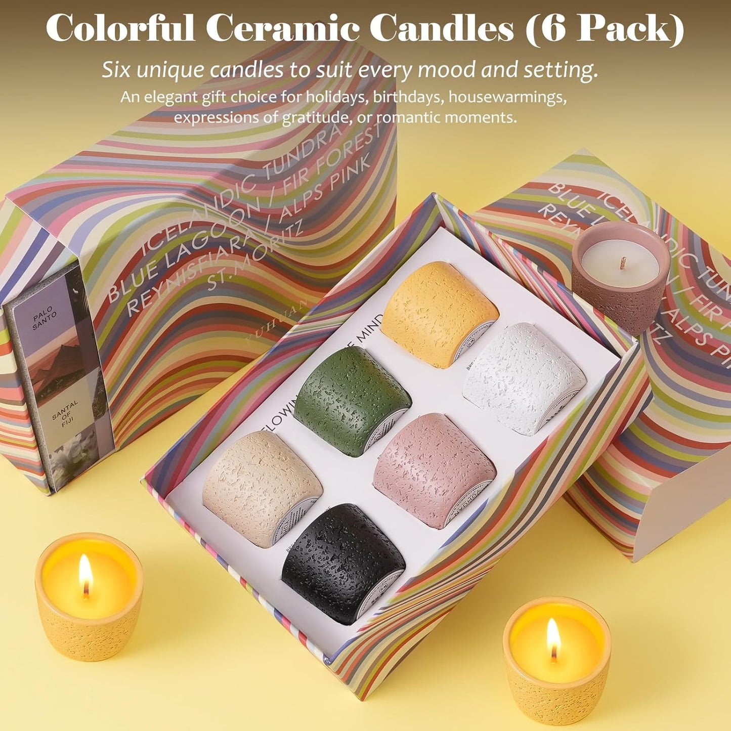 Viyffo Scented Candle Set of 6, Natural Soy Wax with Essential Oils, Long Lasting Aromatherapy Candles in Small Ceramic Jars, Perfect for Home, Relaxation, Meditation, Bath & Holiday Gifts