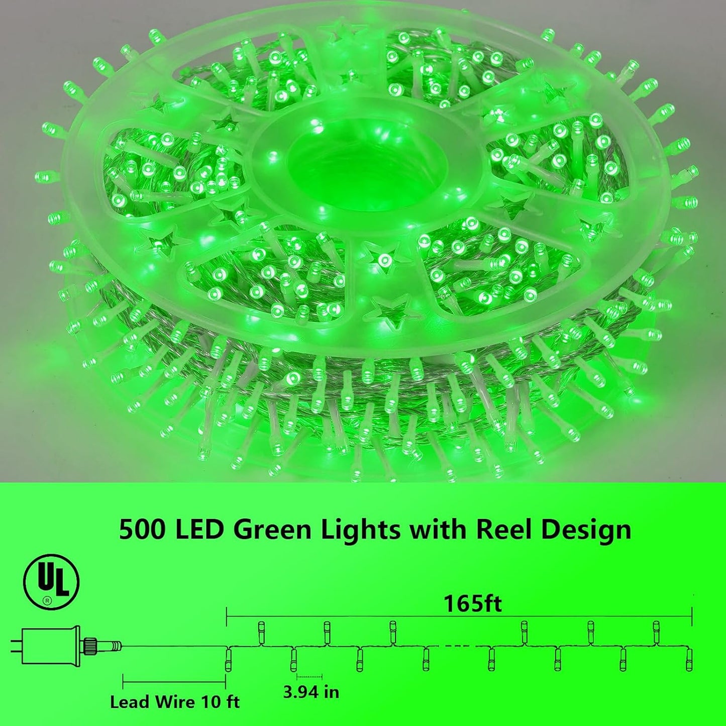 YEGUO 165ft 500 LED Halloween Lights Outdoor Waterproof, Green String Lights Indoor Plug in, 8 Modes Clear Wire for Halloween Holiday Home Tree Garden Patio Decor