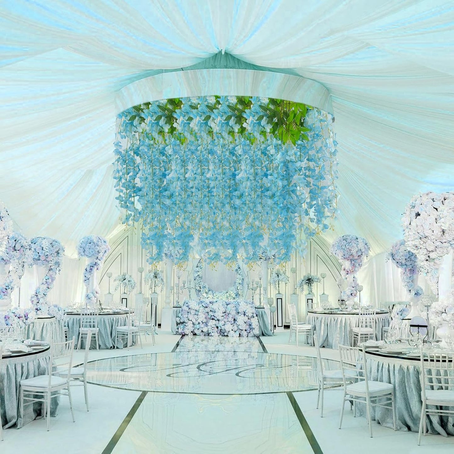 12 Pack Wisteria Hanging Flowers, 3.44 Ft Fake Hanging Flowers, Artificial Wisteria Garland Vines for Wedding Room Backdrop Outdoor Patio Garden Decoration