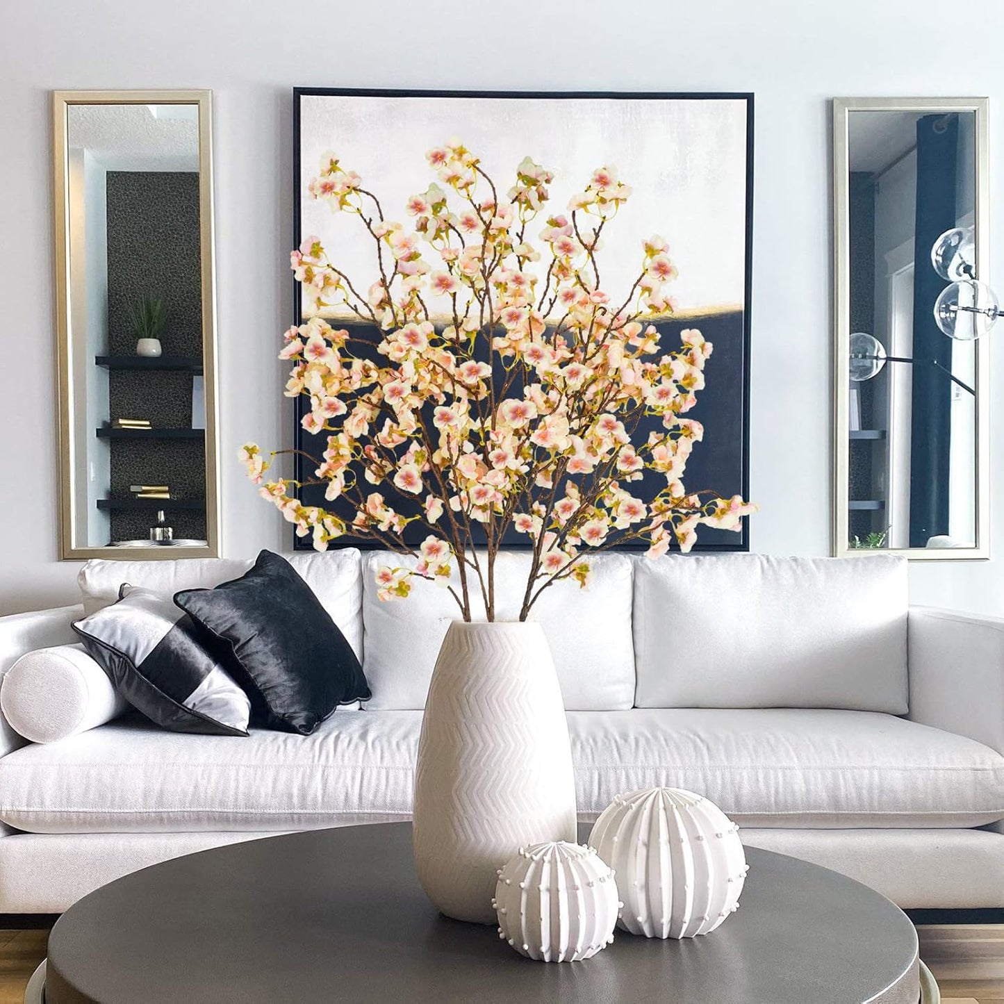 Uieke 3PCS Silk Cherry Blossom Branches, 40.5in Artificial Cherry Blossom Flowers Long Stems Fake Flowers Arrangements for Tall Vase Wedding Home Japanese Decor, Yellow Pink