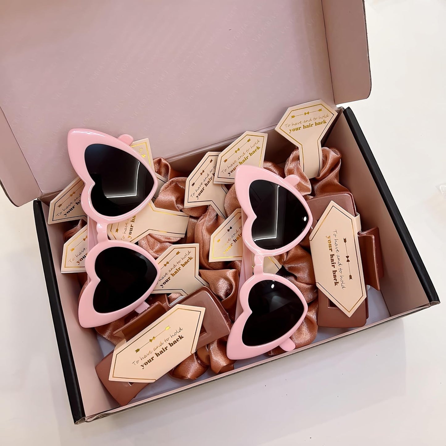Bridesmaid Scrunchies Proposal Gifts Bachelorette Hair Claws Clips Girls heart sunglasses for Wedding Party Favors (White&Rose Gold)