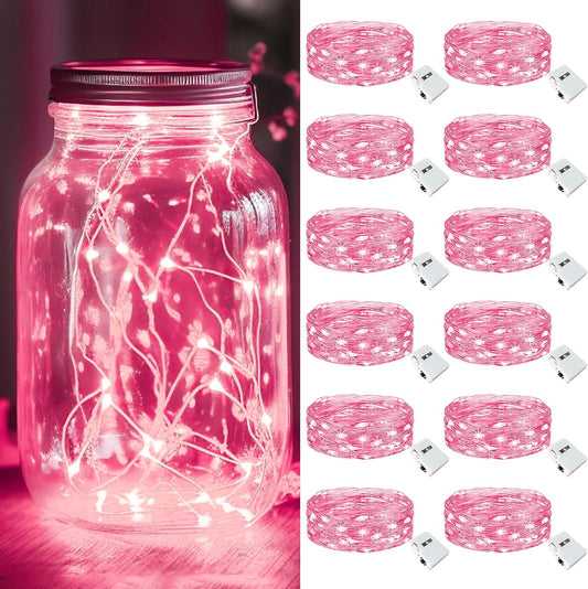 kolpop 12 Pack LED Fairy Lights Battery Operated, Mini Twinkle String Lights Battery Powered Waterproof for Christmas Mason Jars Party,Pink