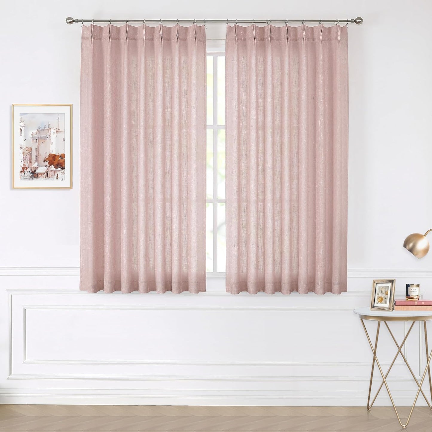 Vision Home Pink Pinch Pleated Semi Sheer Curtains for Girls Bedroom Living Room Textured Light Filtering Window Curtains 63 inch Rayon Blended Pinch Pleat Pink Drapes with Hooks 2 Panels 40" Wx63 L