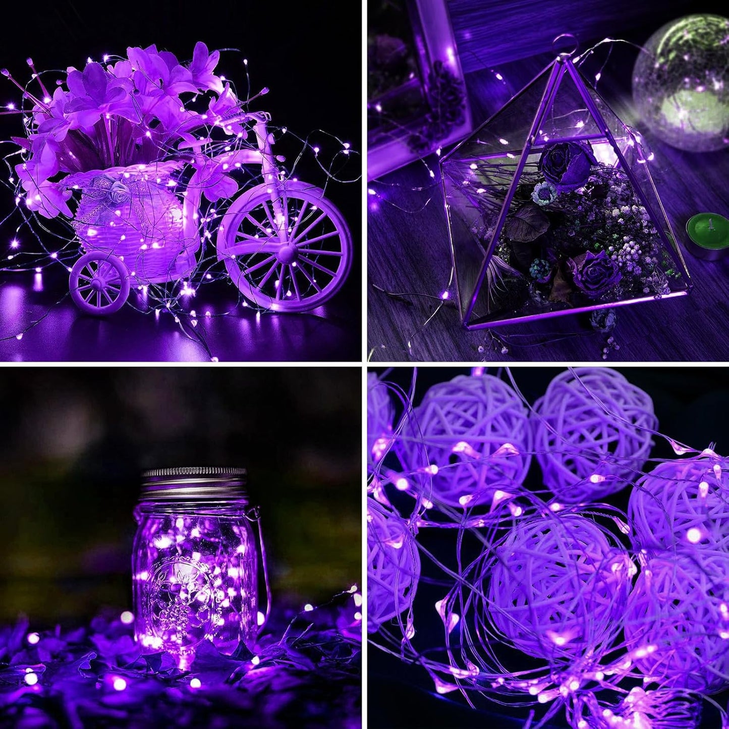 Aogist 12 Pack Fairy Lights 3 Modes 7ft 20 LED Waterproof,Battery Operated Silver Wire Firefly Starry Moon Mini String Lights for Mason Jars Christmas Halloween DIY Crafts Wedding Party Bedroom,Purple
