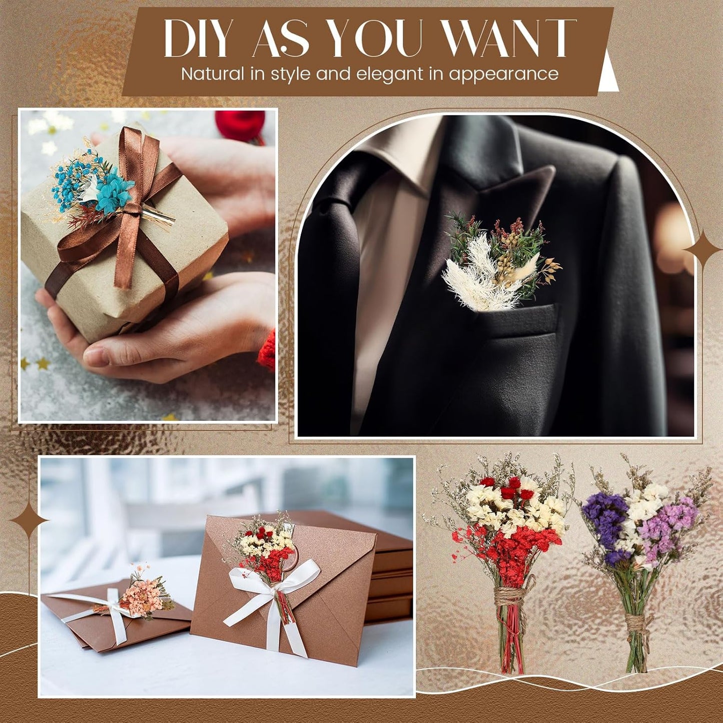 Layhit 12 Pack Boho Dried Flower Bouquet Mini Wedding Handmade Dry Flowers Decor for Vase Crafts DIY Photo Boutonniere for Men Floral Plant for Bridesmaid Gift Birthday Decor