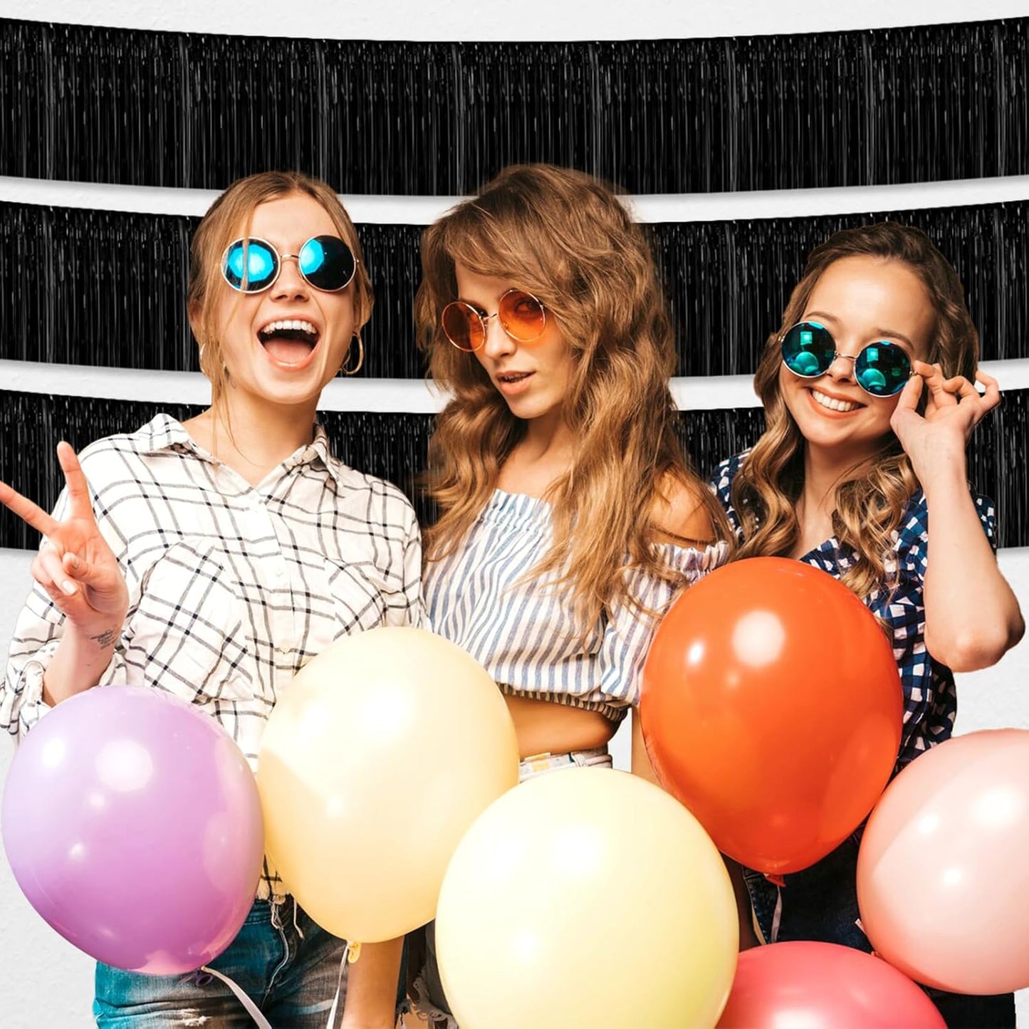 3 Pack 10 Long Black Metallic Foil Fringe Garland Wall Hanging Tassle Banner, Mother's Day, Easter, Parade Floats, Birthday, Theme Party, Wedding Party Decorations