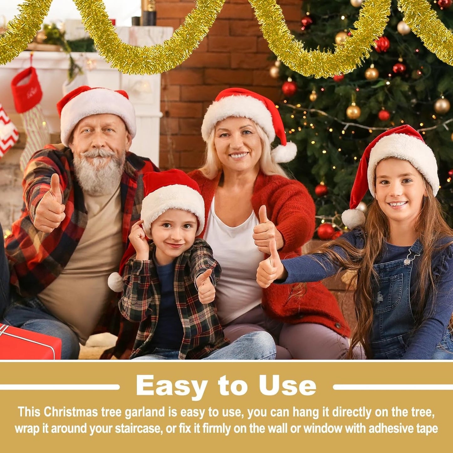 25 Feet Christmas Tinsel Garland, Metallic Twist Wall Hanging Tinsel Backdrop for Parade Floats, Carnival, Birthday, Wedding, New Year Party Decorations (Gold, 4in x 25ft)