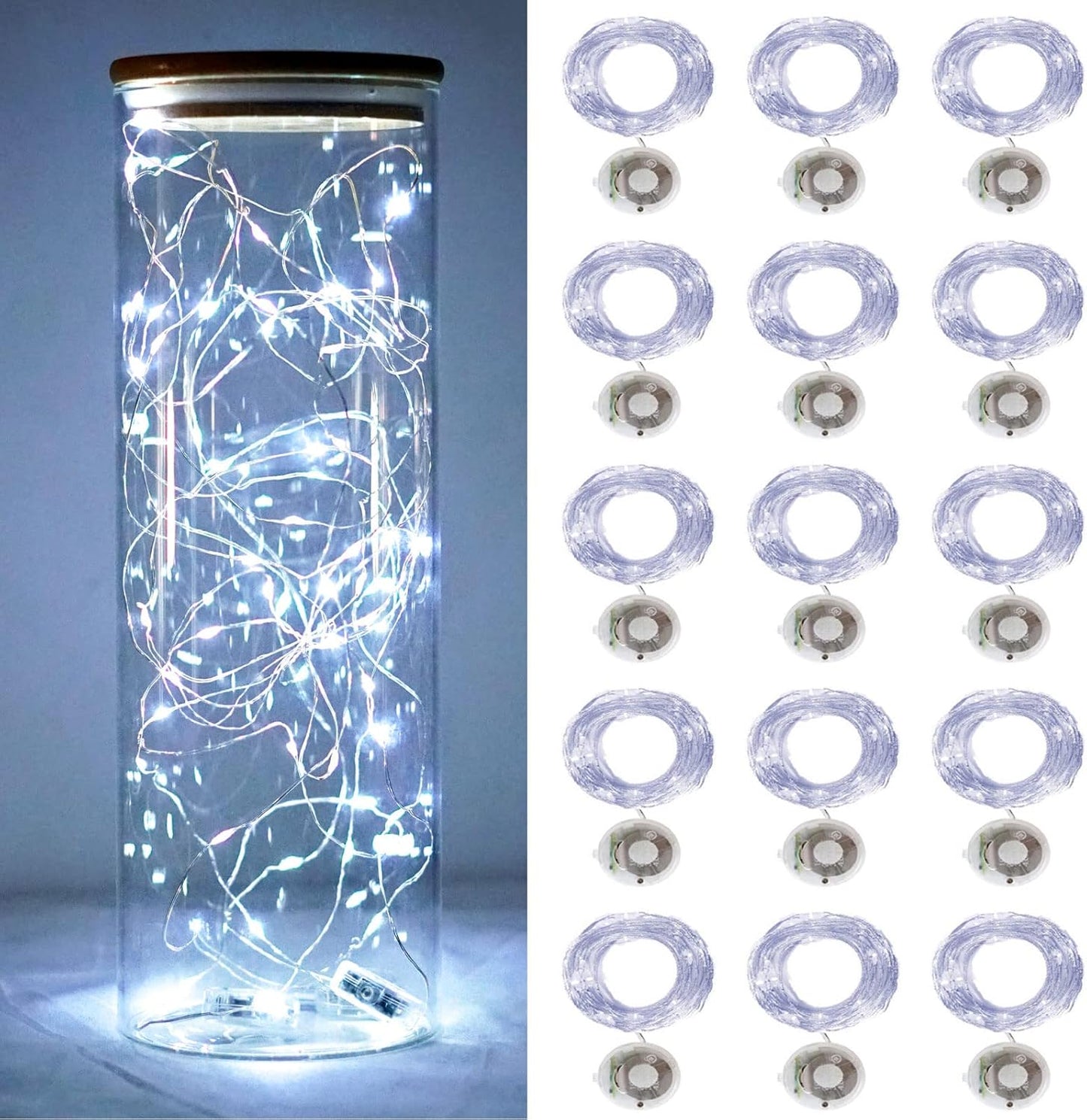 Twinkle Fairy Lights Battery Powered 3 Modes with Timer Firefly Lights 20 LED on 7.2feet Silvery Copper Wire for DIY Wedding Party Christmas Halloween Centerpiece Decorations 15 Pack (Cool White)