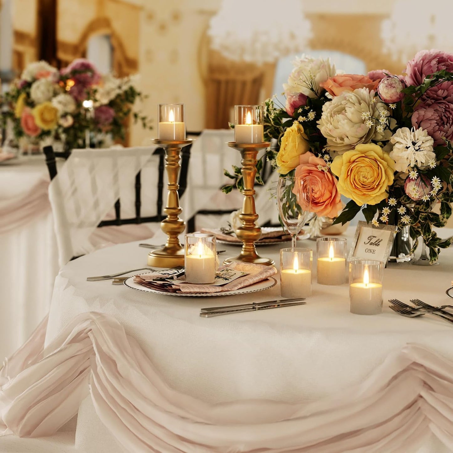 12Pack Flickering Flameless LED Candles with Remote & Timer, Battery Powered - Small Pillar & Votive, Clear (2"X3")