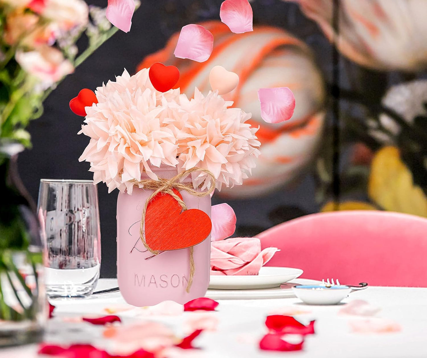 CNVOILA Valentines Table Decorations - 3PC Set with Mason Jars, Centerpiece for Dining Table, Indoor Use