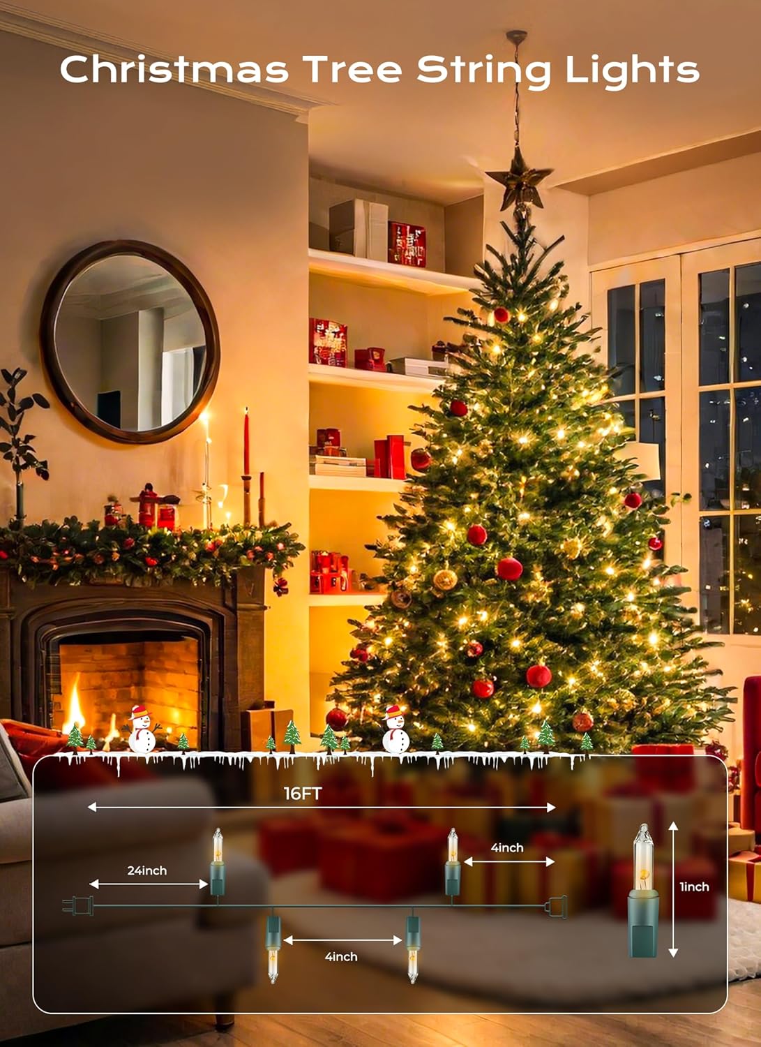 Minetom LED Clear Christmas String Lights, 50 Count 16 Feet LED Christmas Lights Bulb, Christmas Decorations Indoor, White Christma Tree Lights for Indoor Outdoor Xmas Wedding Party Festival