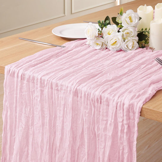 1 Pack Cheesecloth Table Runner 10Ft Christmas Gauze Boho Table Runners for Wedding Decor Bridal Shower Decorations Baby Shower Party(35" x 120")
