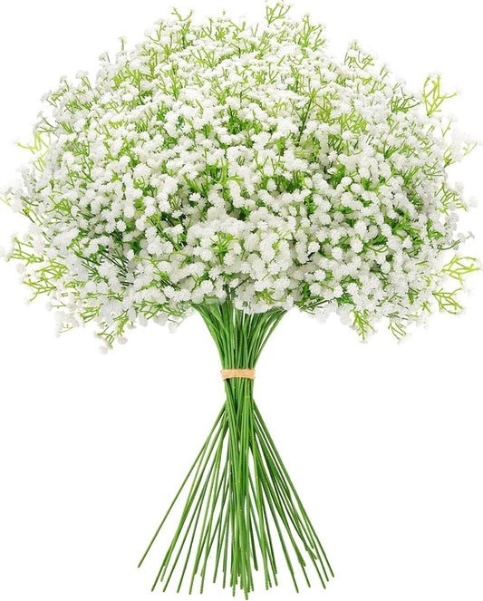 Babys Breath Artificial Flowers, Real Touch Babys Breath Flowers Artificial Bulk for Wedding Decor, White Fake Flowers for Party Home Garden Decor (48, White)