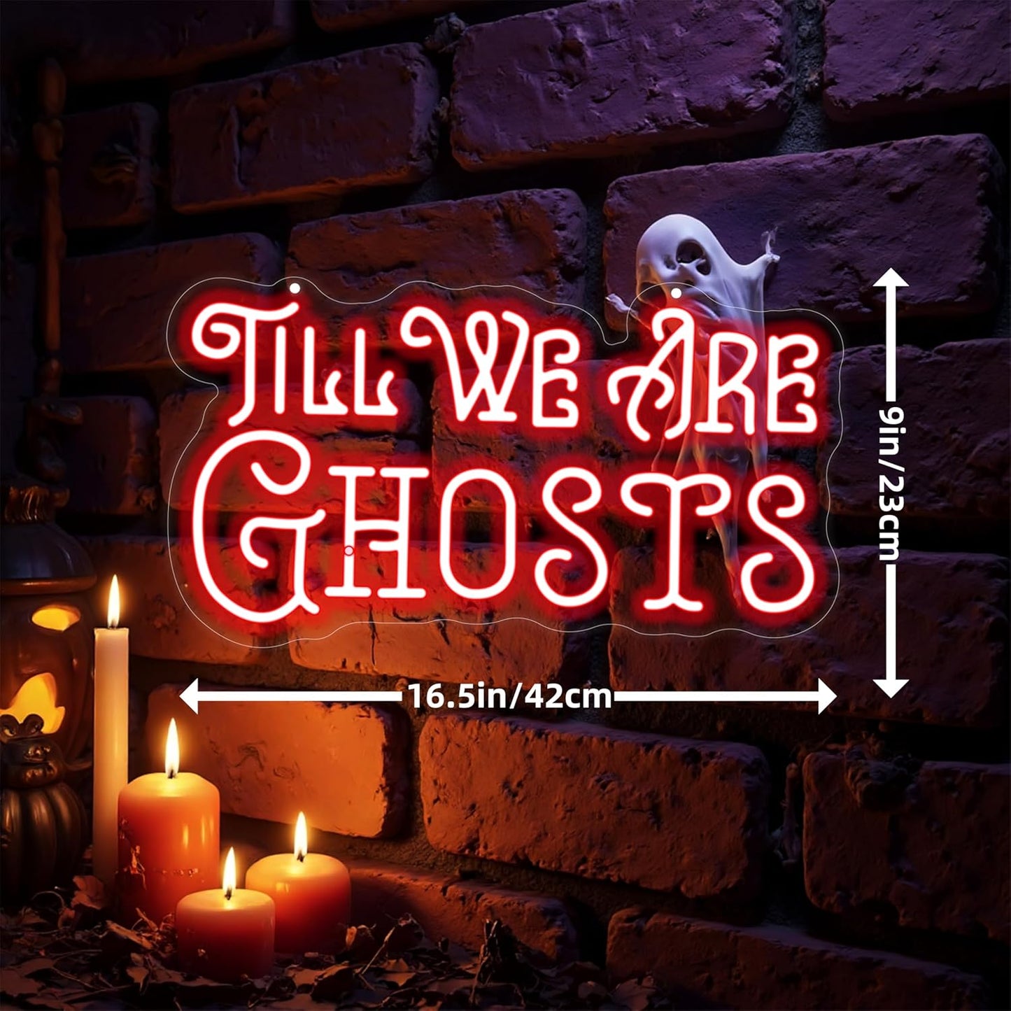 Til We Are Ghosts Neon Sign Halloween Party LED Neon Light Home Decor Gothic Wedding Backdrop Decoration Personalized Gift, Valentines Gift Birthday Party, Anniversary Engagement Gift-Red