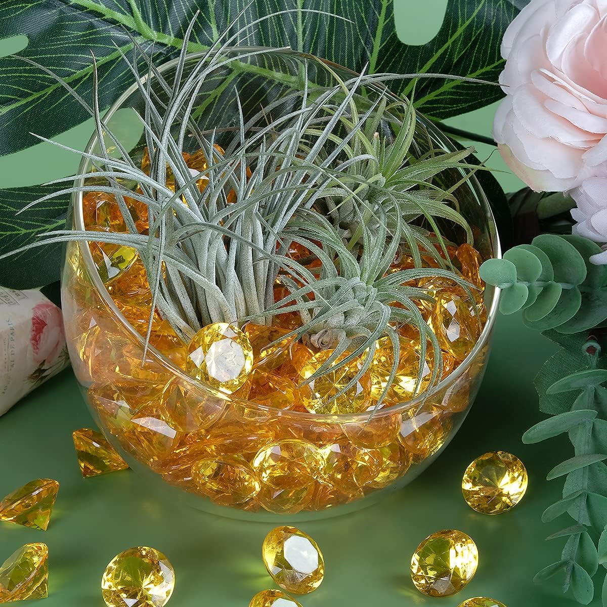 Acrylic Diamond Fake Gems Vase Filler, Babenest 240pcs 3/4 Inch Faux Diamonds Crystals Jewels for Table Scatters Wedding Party Event Arts & Crafts Birthday Decoration Favor (Gold)