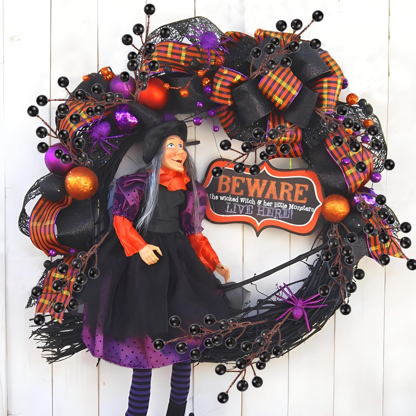 40 Pcs Artificial Berry Stems Branches, Halloween Black Faux Holly Berries Picks Ornaments for Christmas Tree Wreath DIY Craft Decorations Holiday Home Decor (40, Black)