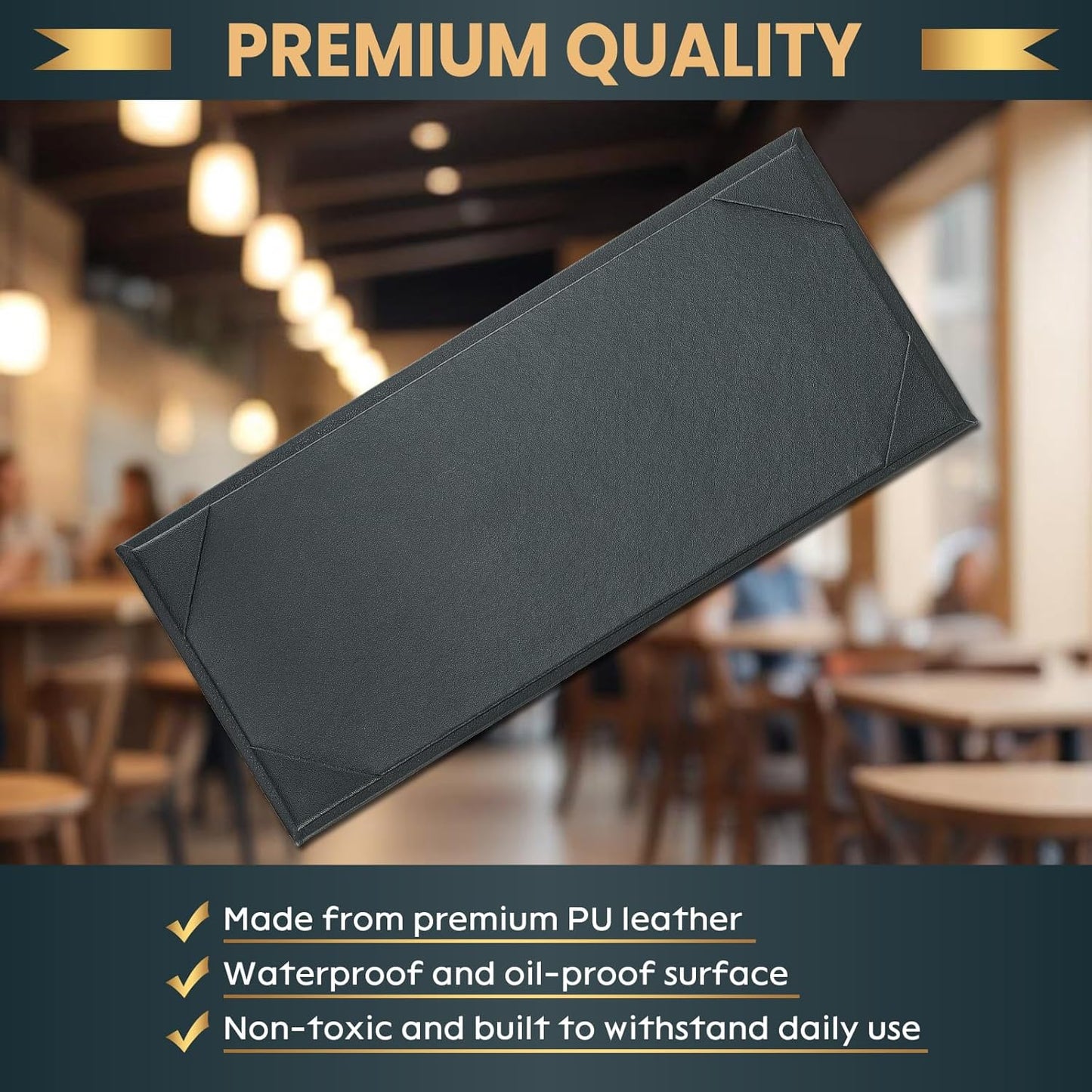 12 Pack 1 View Menu Holder Menu Covers 4.25" x 11" | Black Leather Menu Sleeves Book Style for Restaurant Coffee Bars Wine List