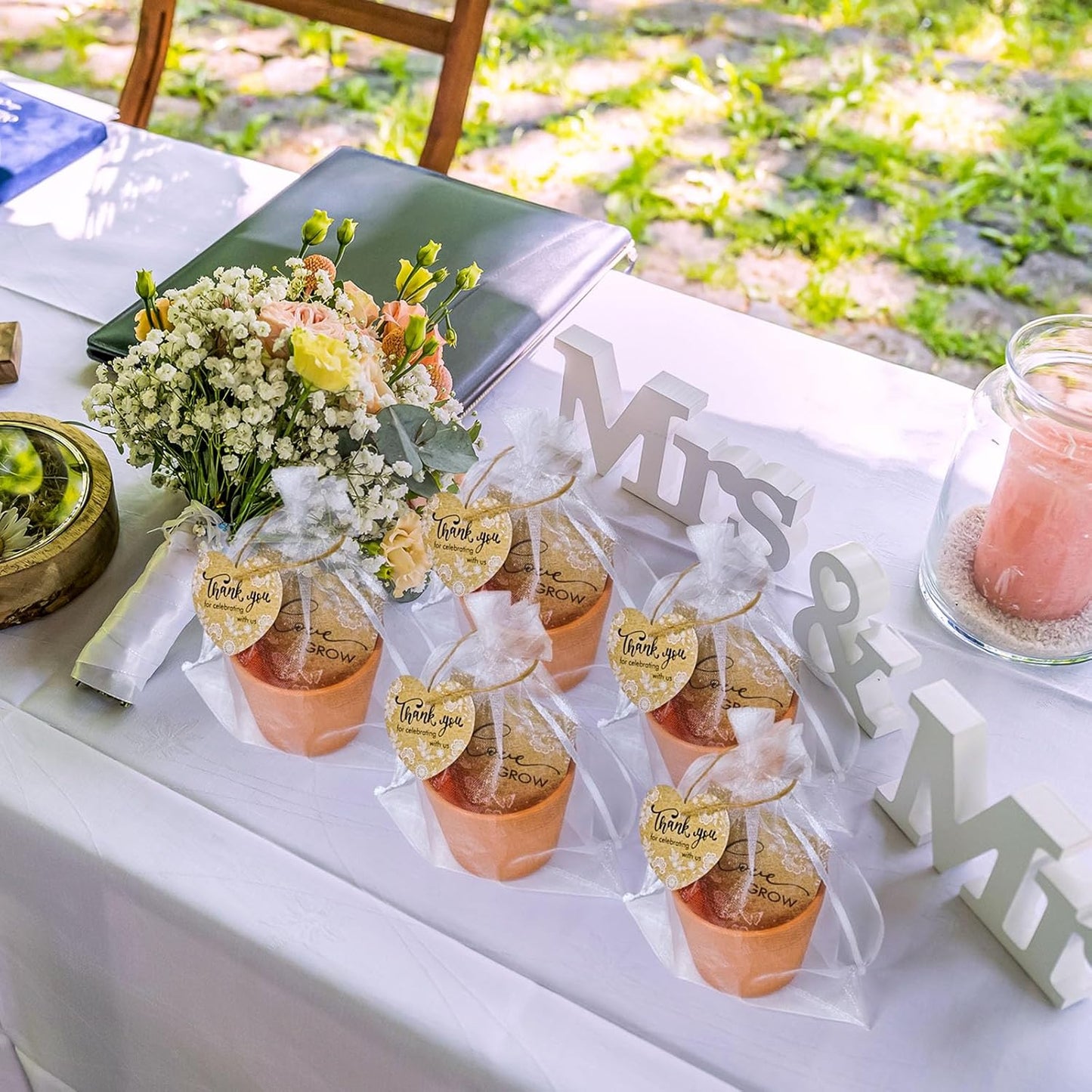 Cinrobiye 50 Sets Let Love Grow Wedding Favors for Guests Seed Packet Bags (Seed Not Include) with Tags & Labels Flowerpot for Bridal Shower Party Favors Bulk Wedding Souvenirs for Guests(Retro)