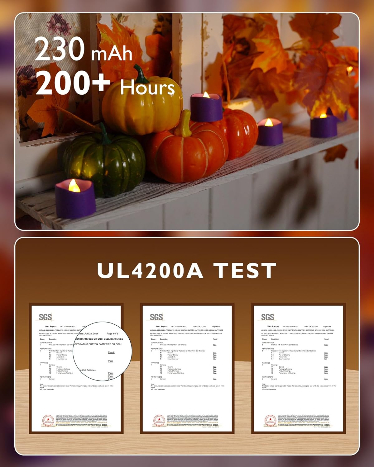 Homemory Purple Tea Lights Candles Battery Operated, 200+Hour Flameless Flickering Fake Electric LED Colored Tealights Candles for Party, Wedding, Halloween, Mardi Gras, Holiday Decor, 24-Pack